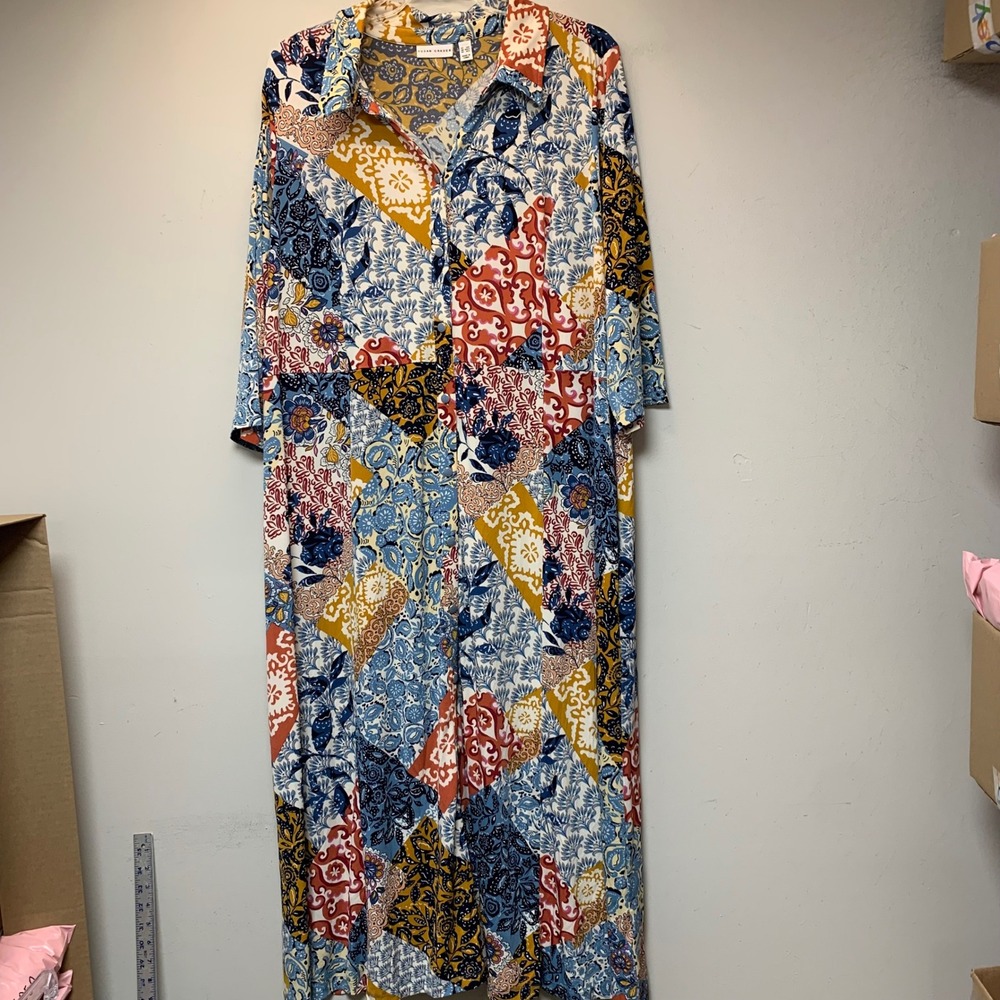 Susan Graver Patchwork Maxi Dress Womens 3XP Multicolor Excellent Boho Paisley